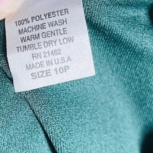 Vintage Good Times Dress 10P Blouson Green Midi Crinkle Pleated Lace 80s Retro - Picture 7 of 10